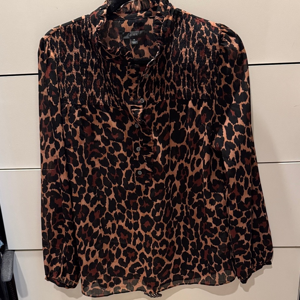 J. Crew Leopard Print Button-Front Blouse - Brown & Black